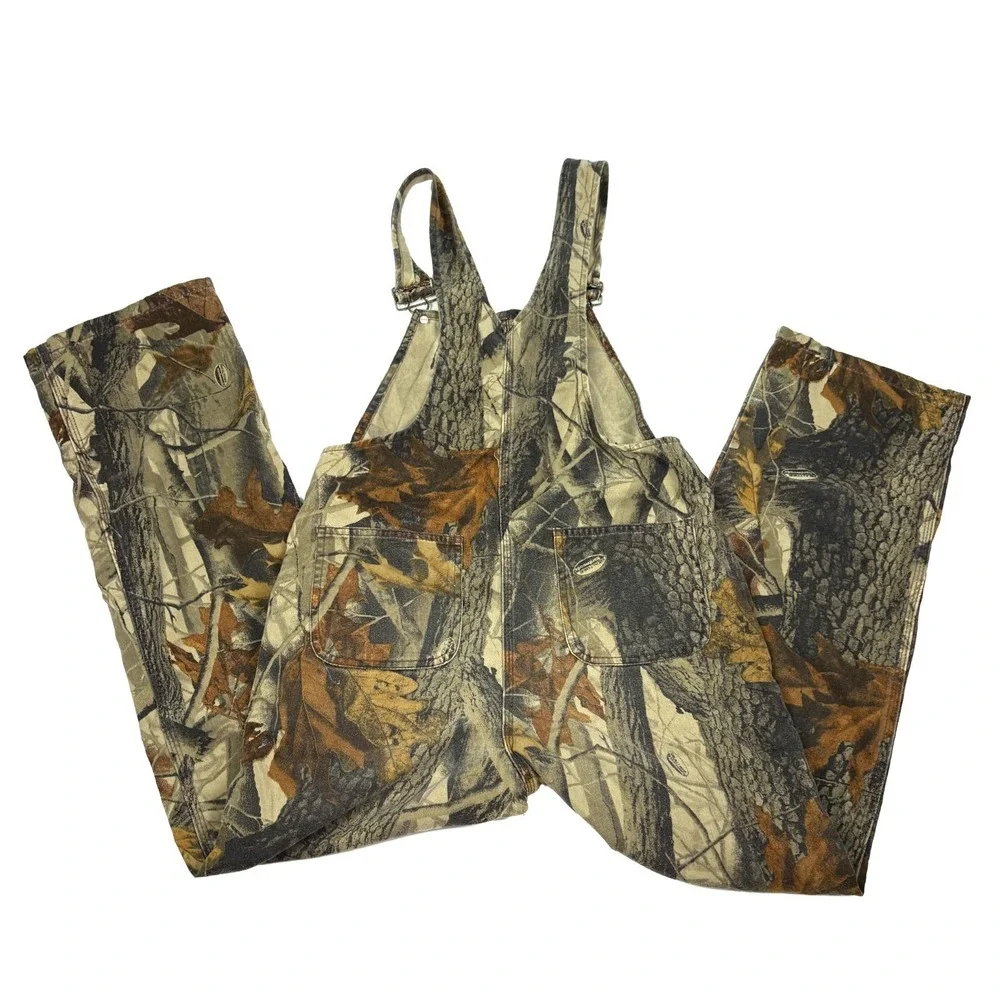 VTG Liberty‎ Realtree Hardwoods Camo Overalls YOUTH Sz 14 R Green Brown Camping